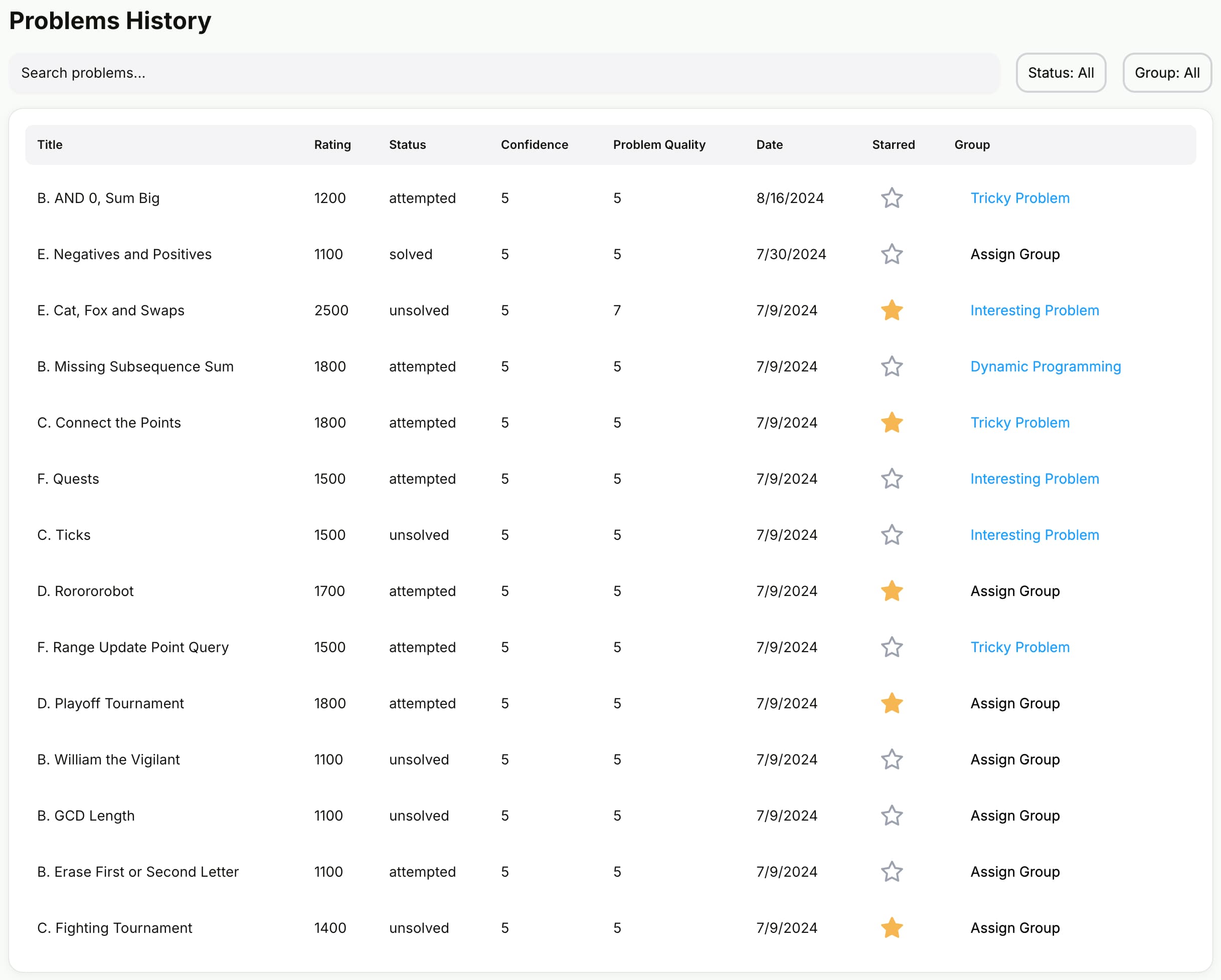 Track your problem history